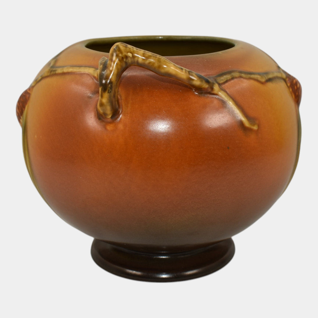 Roseville Pine Cone Brown 1936 Vintage Art Deco Pottery Ceramic Vase Bowl 261-6