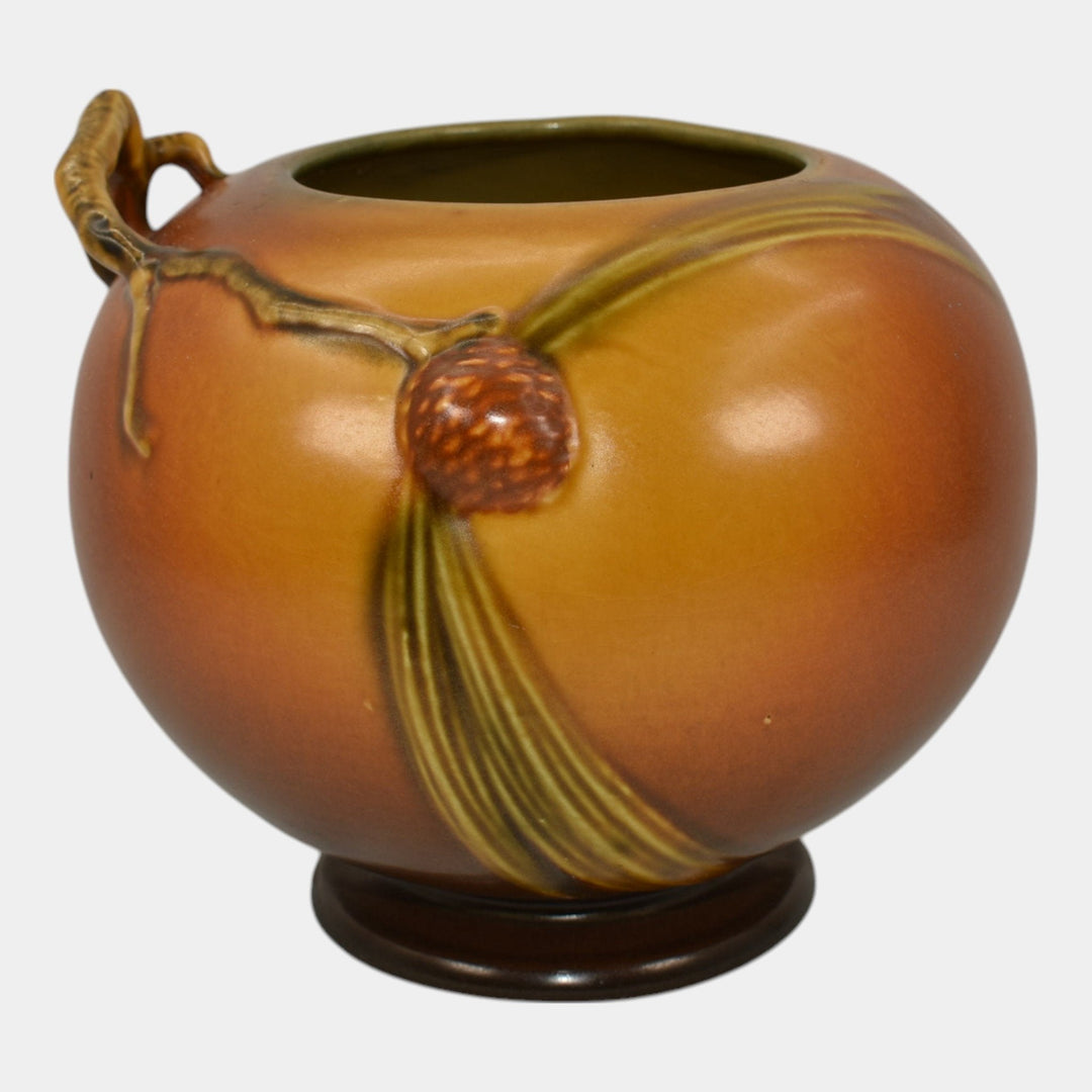 Roseville Pine Cone Brown 1936 Vintage Art Deco Pottery Ceramic Vase Bowl 261-6
