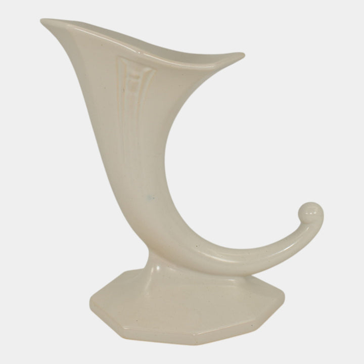 Roseville Ivory II Russco White 1932 Art Deco Pottery Cornucopia Vase 110-8 - Just Art Pottery