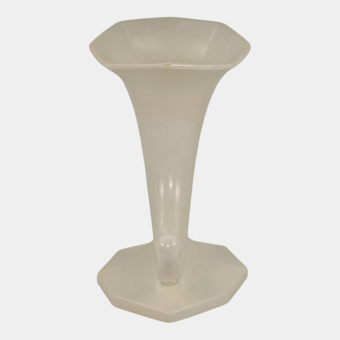 Roseville Ivory II Russco White 1932 Art Deco Pottery Cornucopia Vase 110-8 - Just Art Pottery