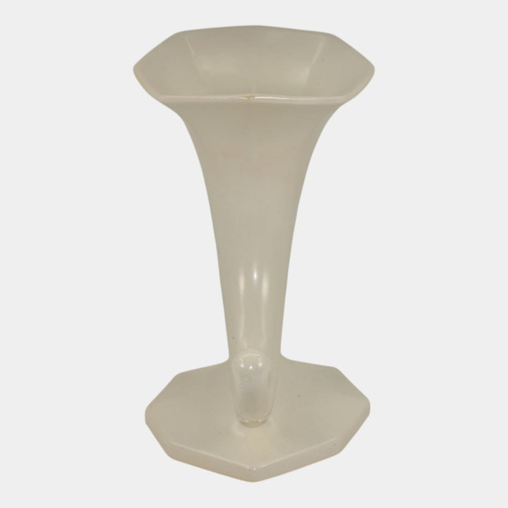 Roseville Ivory II Russco White 1932 Art Deco Pottery Cornucopia Vase 110-8 - Just Art Pottery