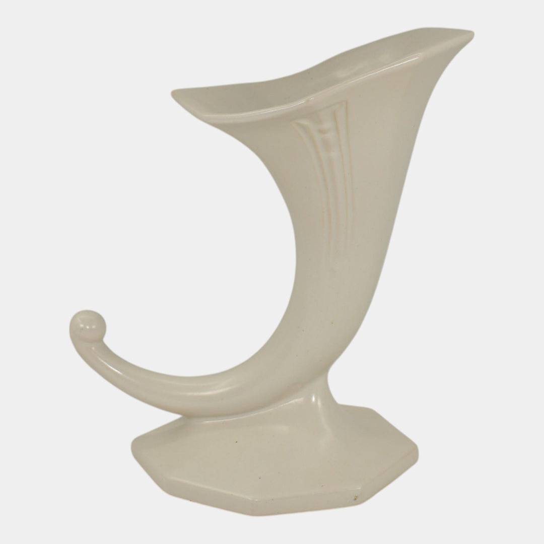 Roseville Ivory II Russco White 1932 Art Deco Pottery Cornucopia Vase 110-8 - Just Art Pottery