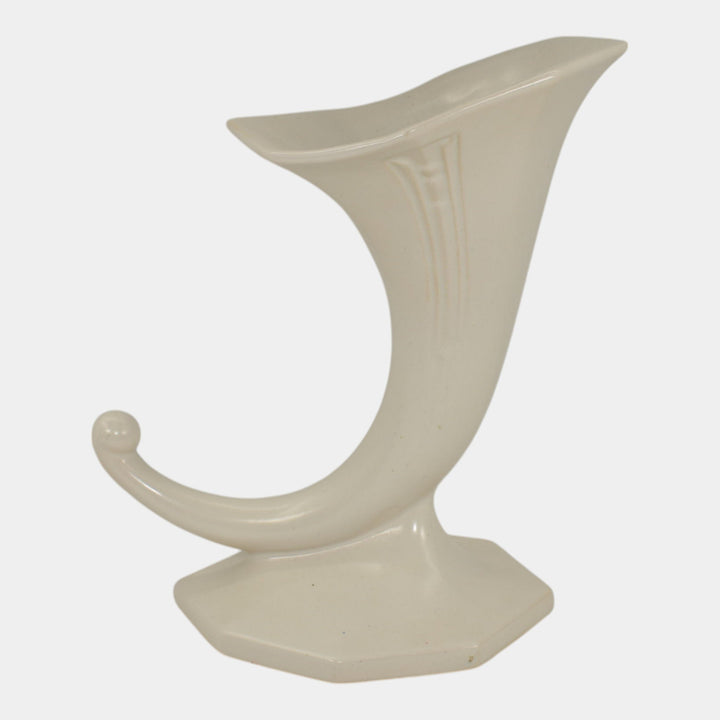 Roseville Ivory II Russco White 1932 Art Deco Pottery Cornucopia Vase 110-8 - Just Art Pottery