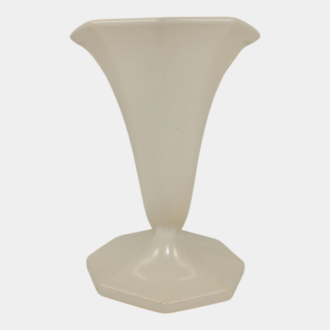 Roseville Ivory II Russco White 1932 Art Deco Pottery Cornucopia Vase 110-8 - Just Art Pottery