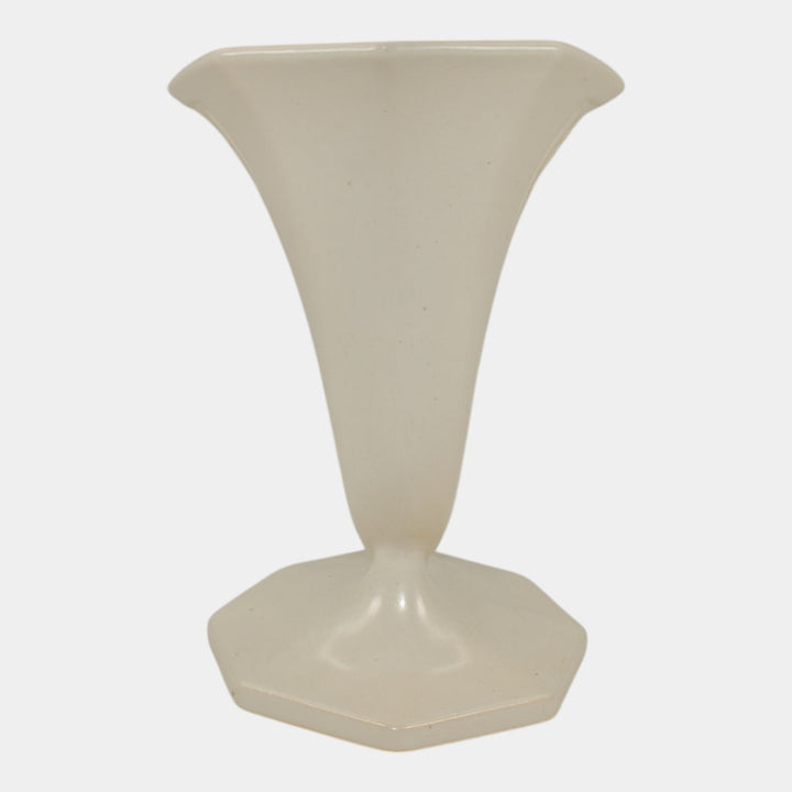 Roseville Ivory II Russco White 1932 Art Deco Pottery Cornucopia Vase 110-8 - Just Art Pottery