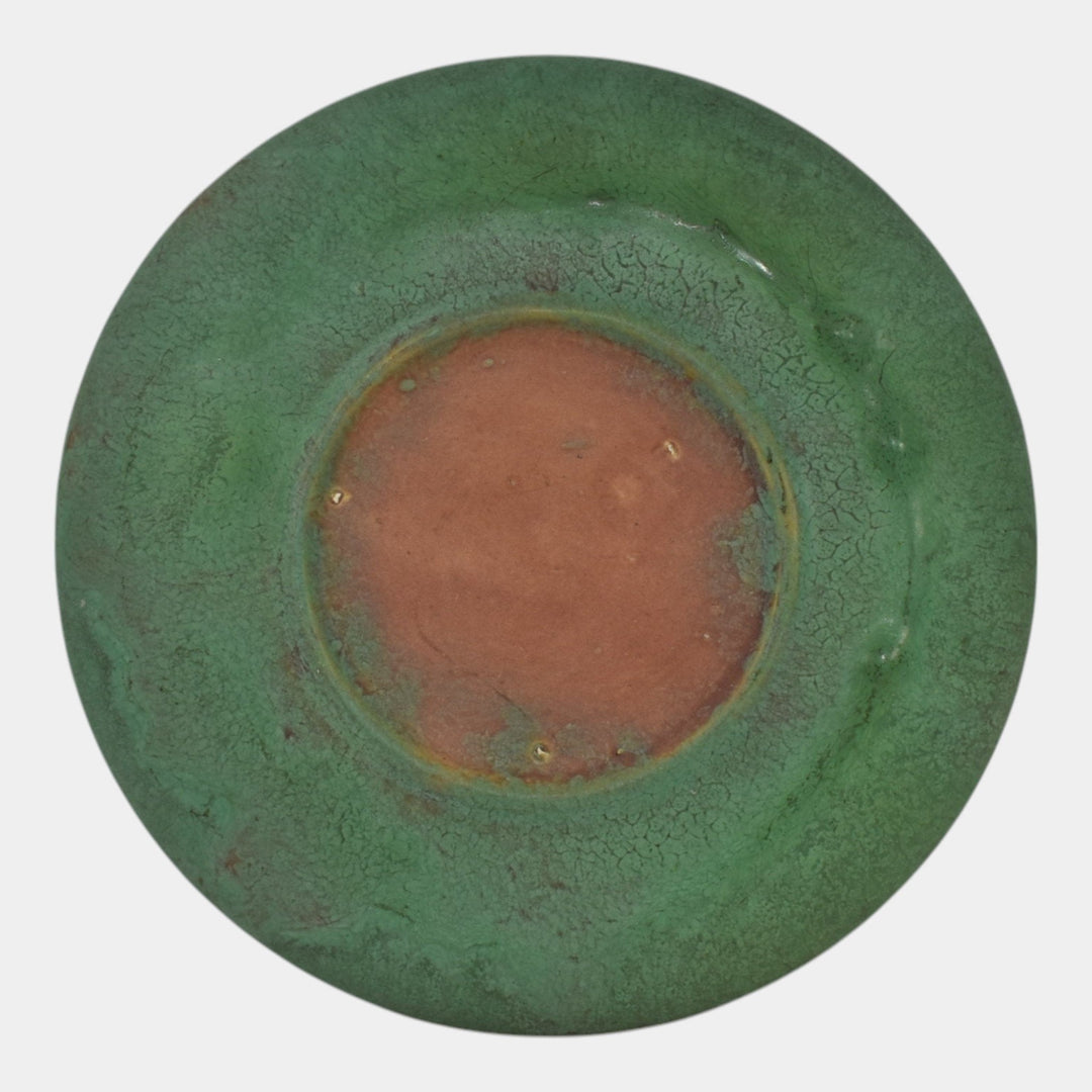 Roseville Early Carnelian Matte Green 1916 Vintage Art Pottery Ceramic Low Bowl