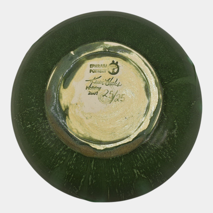 Ephraim Faience 2001 Limited Edition Holiday Pottery Green Mistletoe Bowl HOL-01