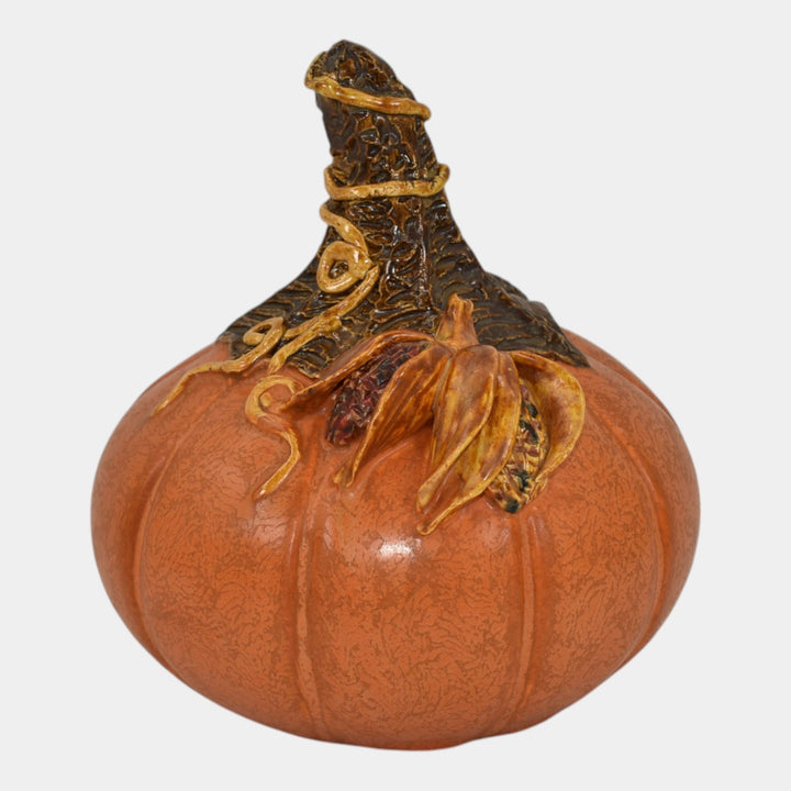 Ephraim Faience 2020 Hand Made Pottery Orange Maize Halloween Pumpkin N1111