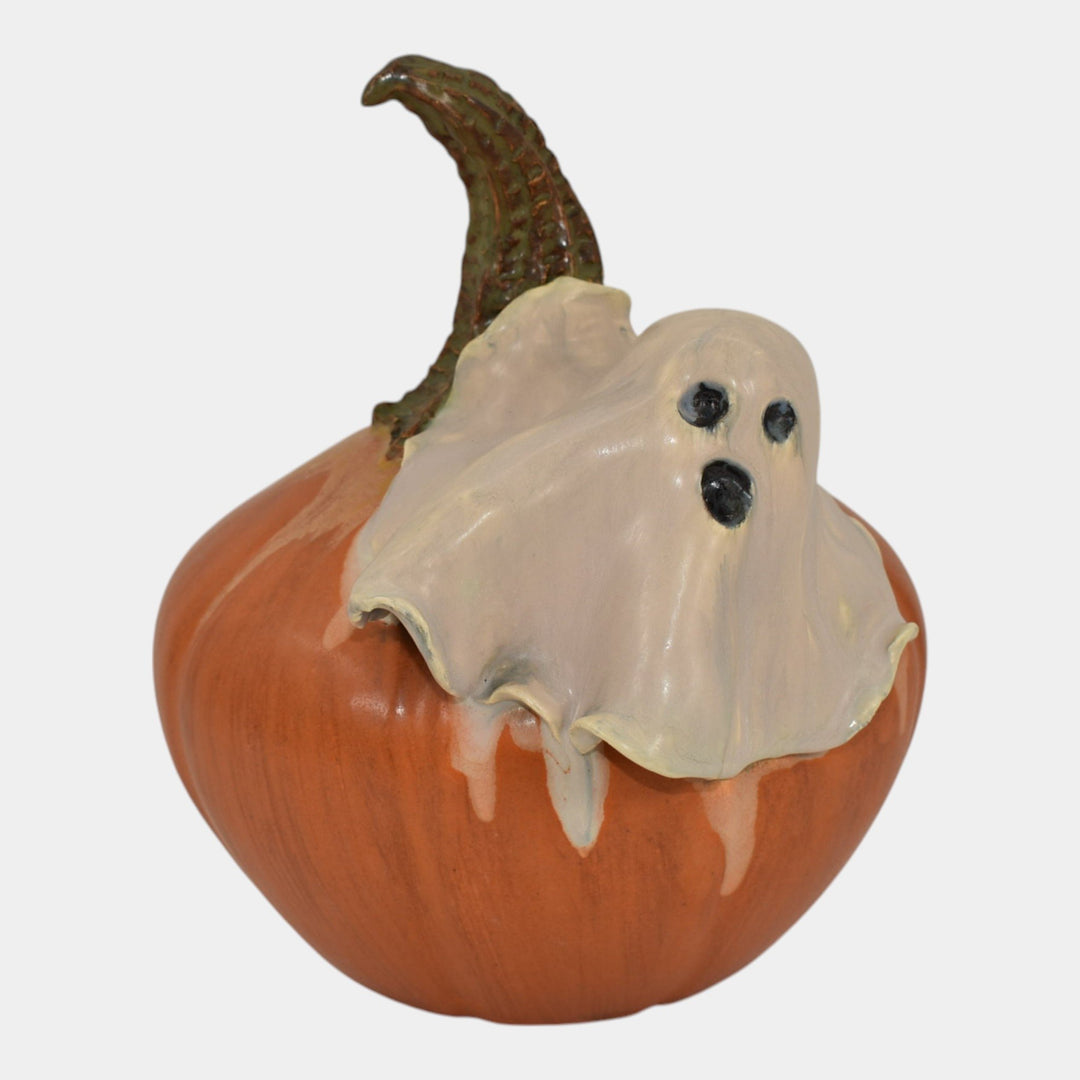Ephraim Faience 2019 One of Kind Pottery Orange Halloween Ghost Pumpkin Figurine