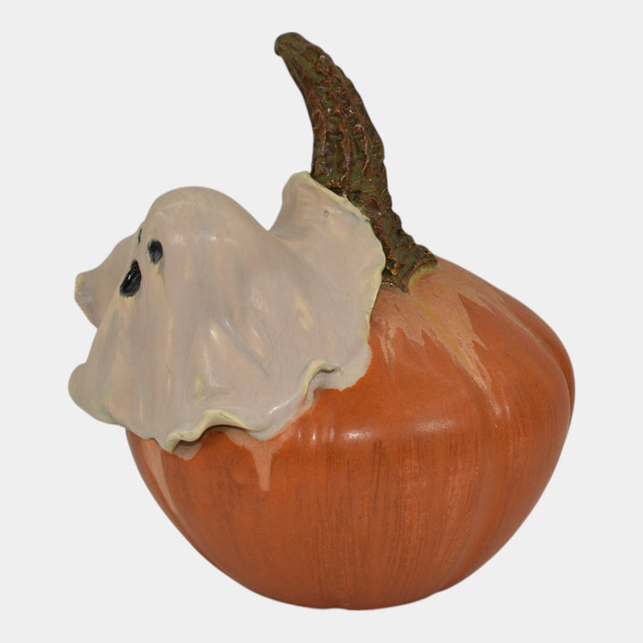 Ephraim Faience 2019 One of Kind Pottery Orange Halloween Ghost Pumpkin Figurine