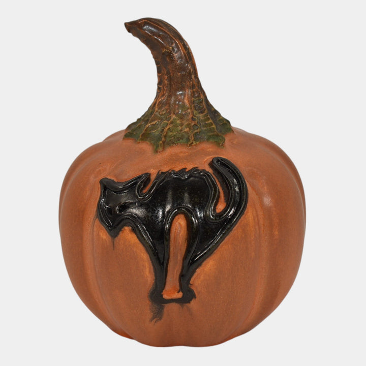 Ephraim Faience Art Pottery Experimental Black Cat Pumpkin Halloween Figurine