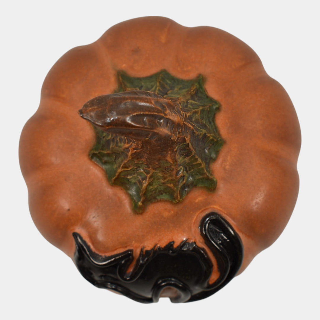 Ephraim Faience Art Pottery Experimental Black Cat Pumpkin Halloween Figurine