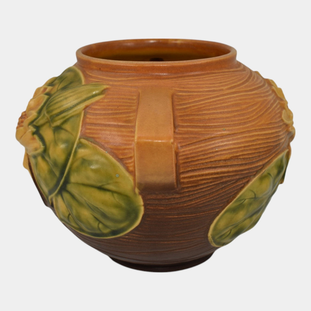 Roseville Water Lily Brown 1943 Vintage Art Pottery Ceramic Bowl Vase 437-6 - Just Art Pottery