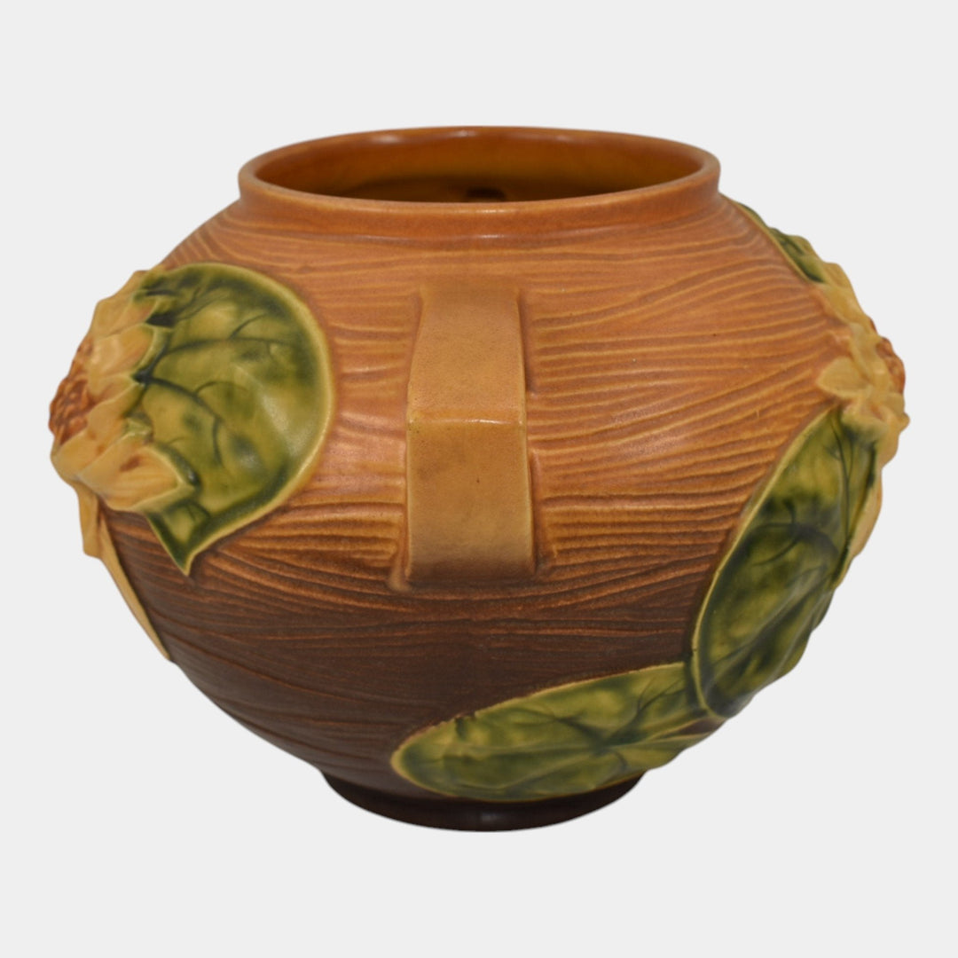Roseville Water Lily Brown 1943 Vintage Art Pottery Ceramic Bowl Vase 437-6 - Just Art Pottery