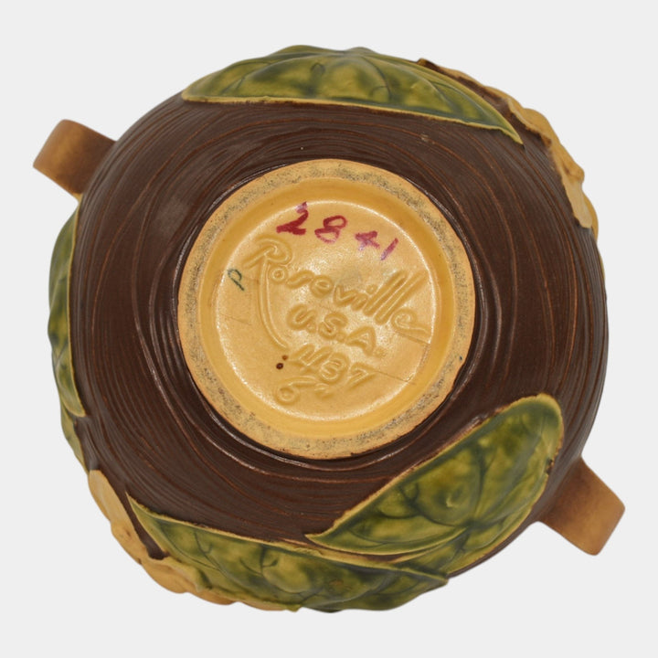 Roseville Water Lily Brown 1943 Vintage Art Pottery Ceramic Bowl Vase 437-6 - Just Art Pottery