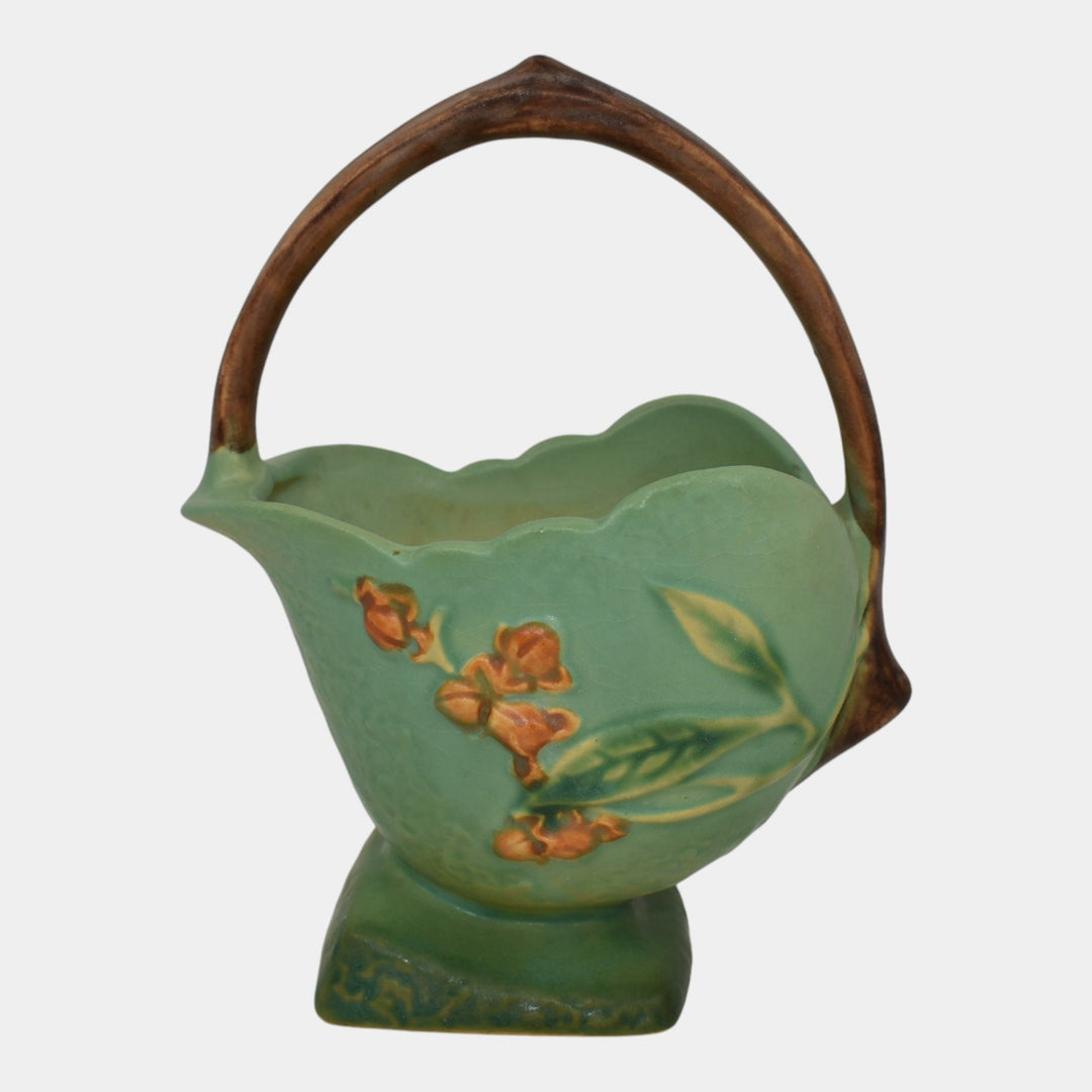 Roseville Bittersweet Green 1951 Mid Century Modern Art Pottery Basket 808-6 - Just Art Pottery