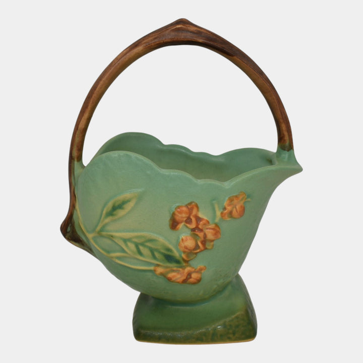 Roseville Bittersweet Green 1951 Mid Century Modern Art Pottery Basket 808-6