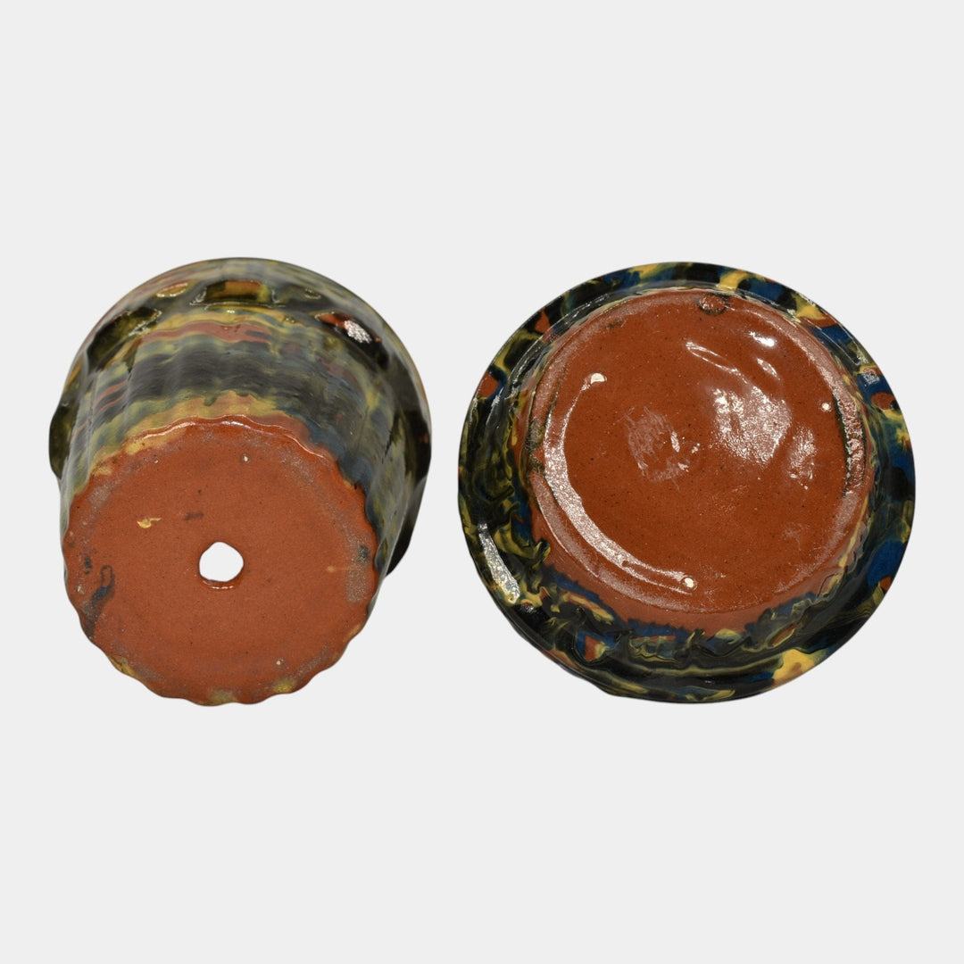 Peters and Reed Marbleized 1920s Arts And Crafts Pottery Flower Pot And Saucer 5