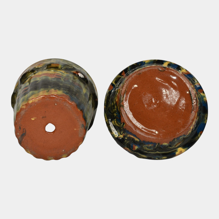 Peters and Reed Marbleized 1920s Arts And Crafts Pottery Flower Pot And Saucer 5