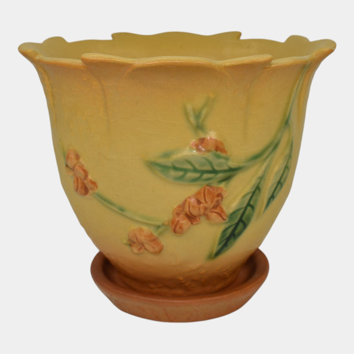 Roseville Ixia Yellow 1937 Art Deco Pottery Flower Pot Planter Saucer 856-5