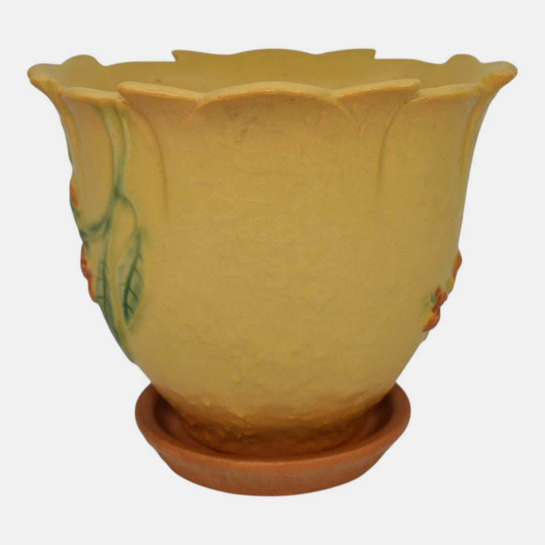 Roseville Ixia Yellow 1937 Art Deco Pottery Flower Pot Planter Saucer 856-5
