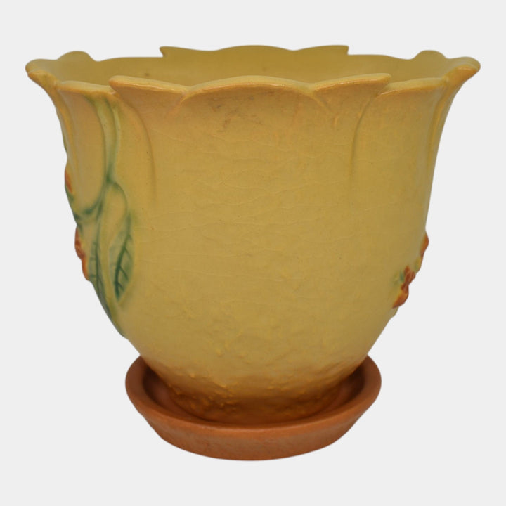 Roseville Ixia Yellow 1937 Art Deco Pottery Flower Pot Planter Saucer 856-5