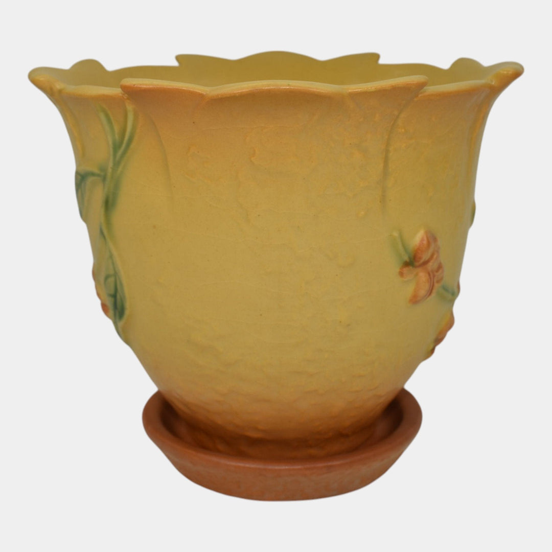 Roseville Ixia Yellow 1937 Art Deco Pottery Flower Pot Planter Saucer 856-5