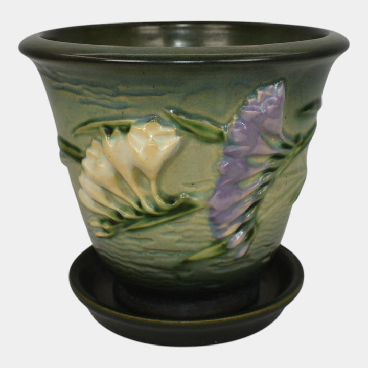 Roseville Freesia Green 1945 Vintage Art Pottery Flower Pot And Saucer 670-5
