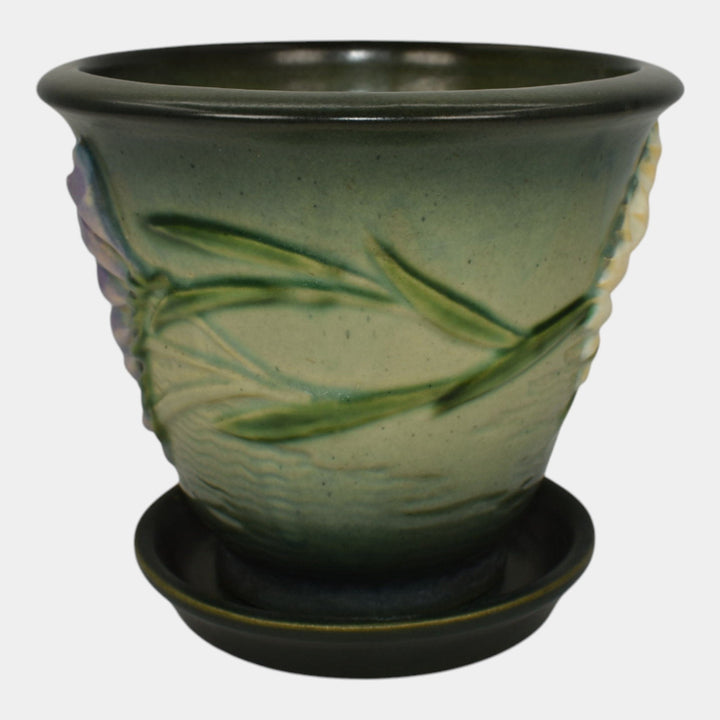 Roseville Freesia Green 1945 Vintage Art Pottery Flower Pot And Saucer 670-5
