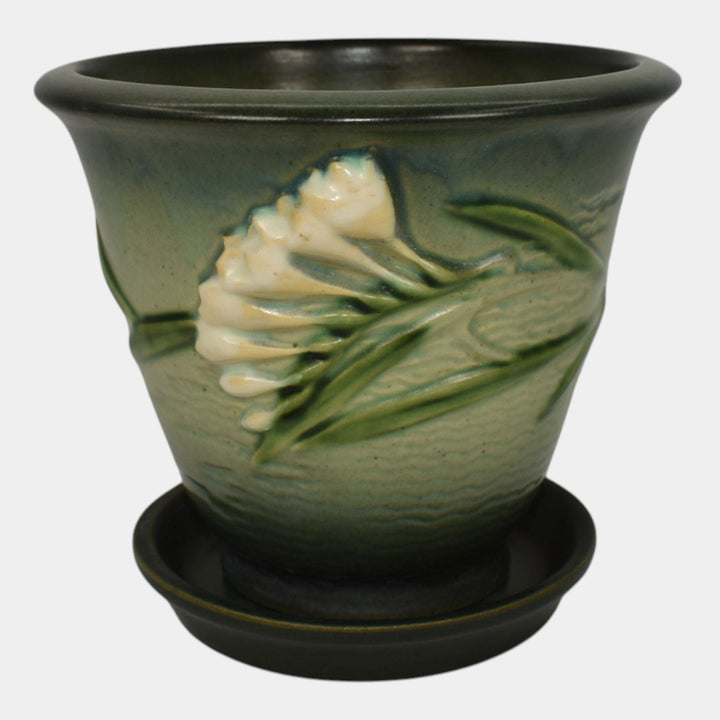 Roseville Freesia Green 1945 Vintage Art Pottery Flower Pot And Saucer 670-5