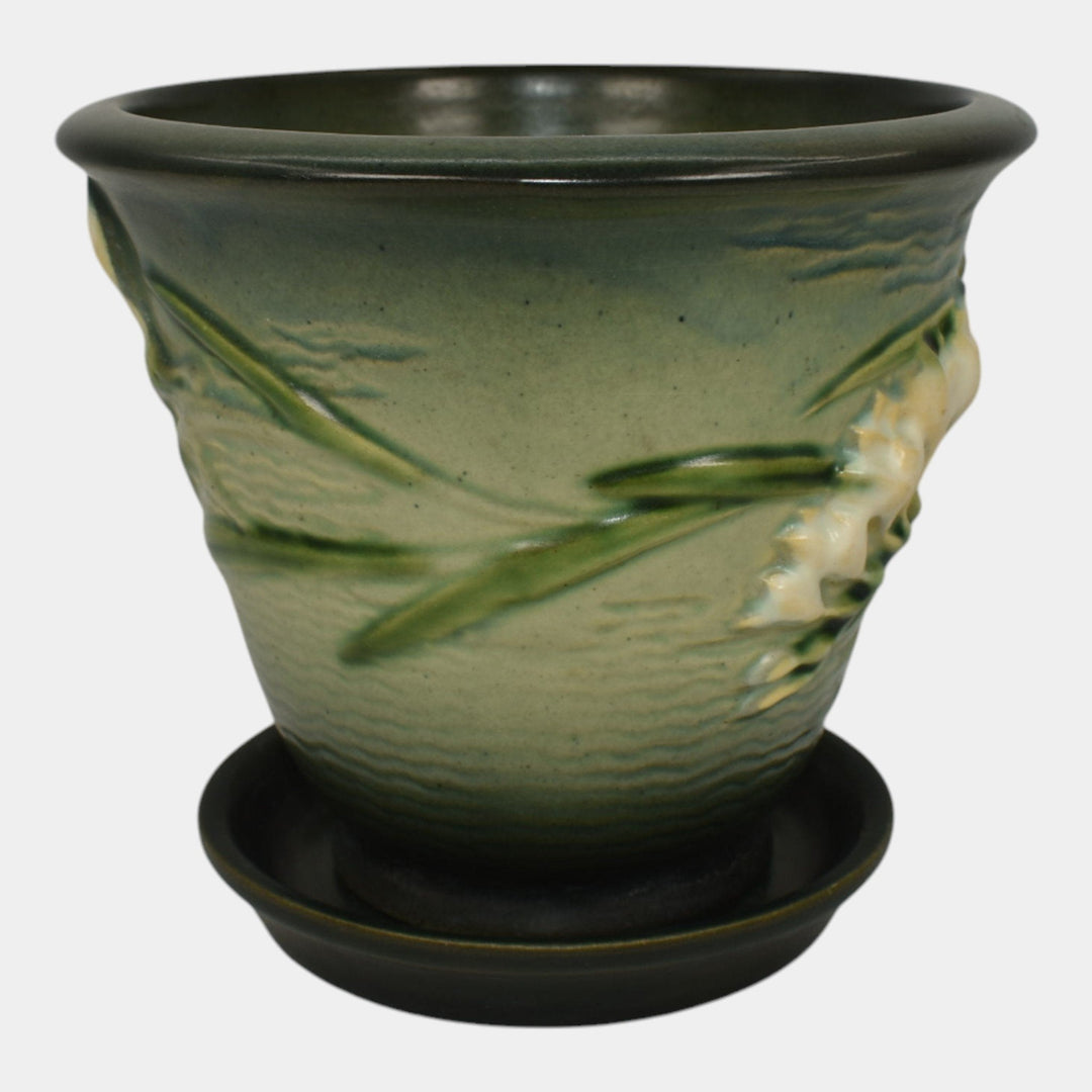 Roseville Freesia Green 1945 Vintage Art Pottery Flower Pot And Saucer 670-5