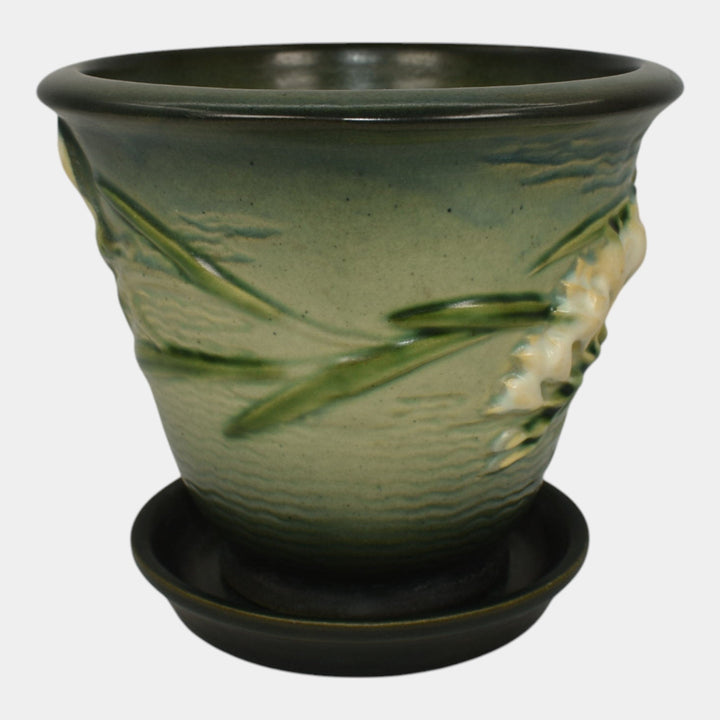 Roseville Freesia Green 1945 Vintage Art Pottery Flower Pot And Saucer 670-5