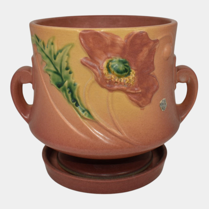 Roseville Poppy Pink 1938 Vintage Art Pottery Ceramic Flower Pot Planter 643-5
