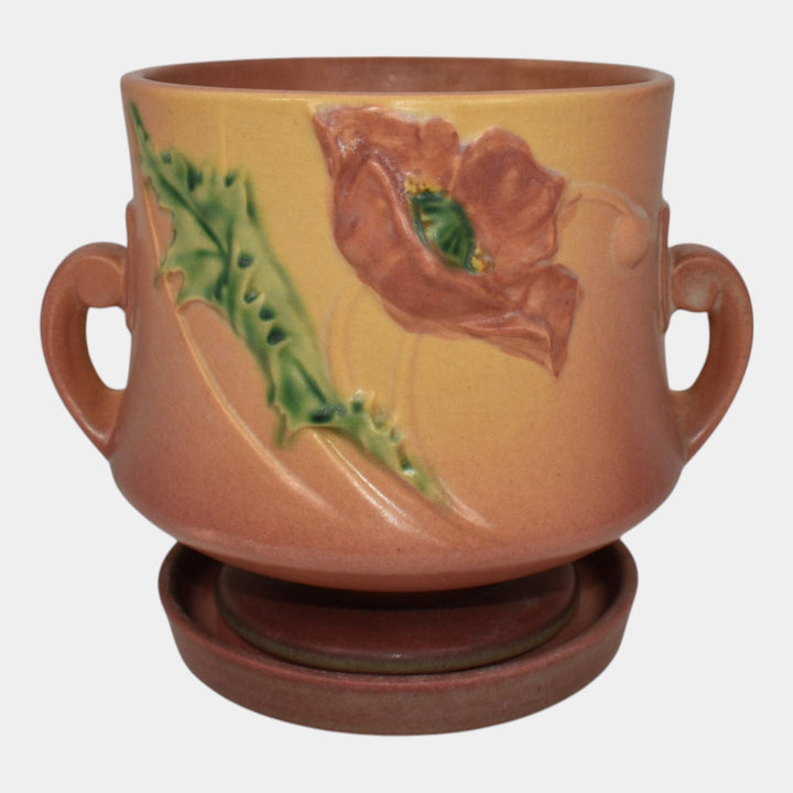 Roseville Poppy Pink 1938 Vintage Art Pottery Ceramic Flower Pot Planter 643-5