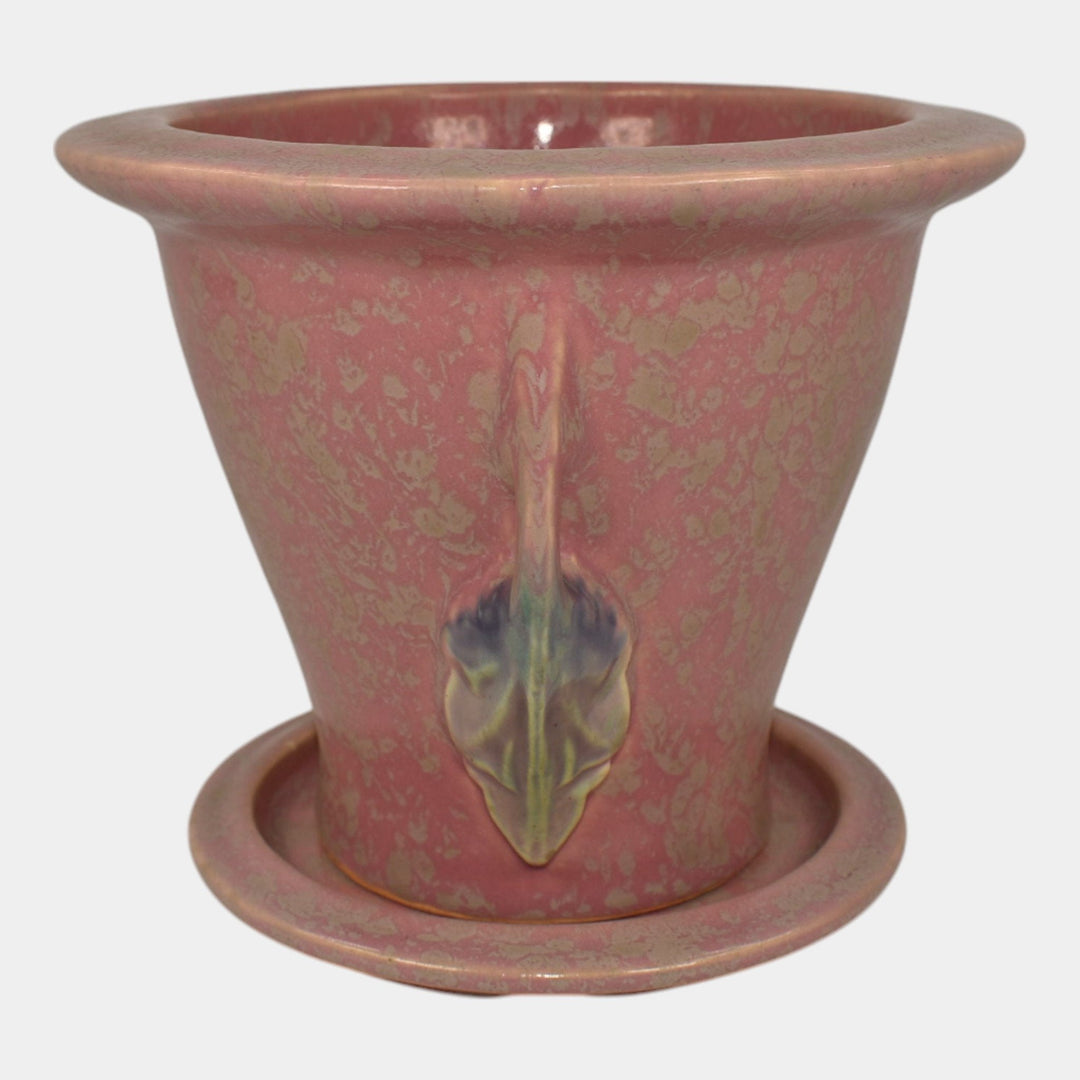 Roseville Tuscany Pink 1927 Vintage Art Pottery Ceramic Flower Pot And Saucer - Just Art Pottery