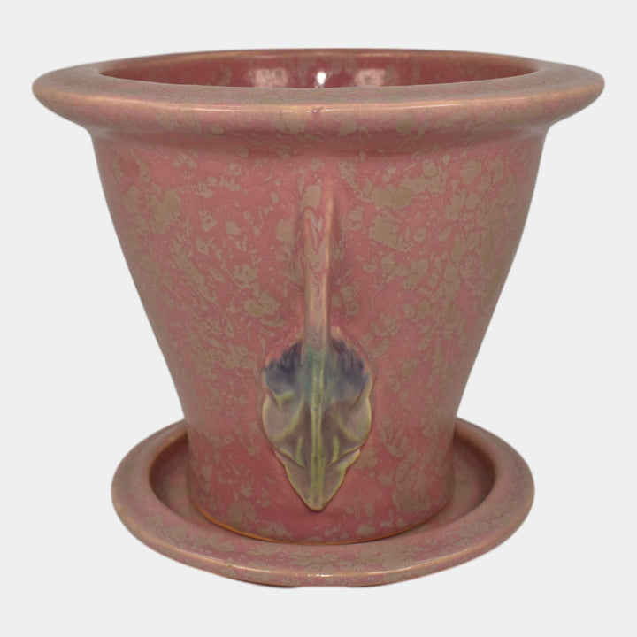 Roseville Tuscany Pink 1927 Vintage Art Pottery Ceramic Flower Pot And Saucer - Just Art Pottery