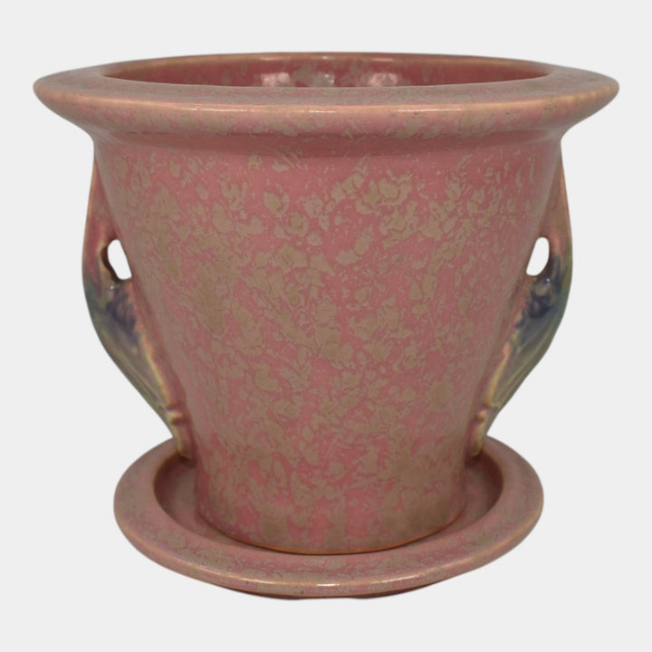 Roseville Tuscany Pink 1927 Vintage Art Pottery Ceramic Flower Pot And Saucer