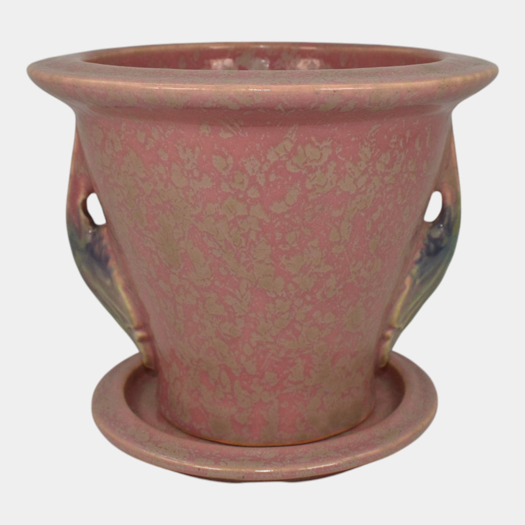 Roseville Tuscany Pink 1927 Vintage Art Pottery Ceramic Flower Pot And Saucer - Just Art Pottery