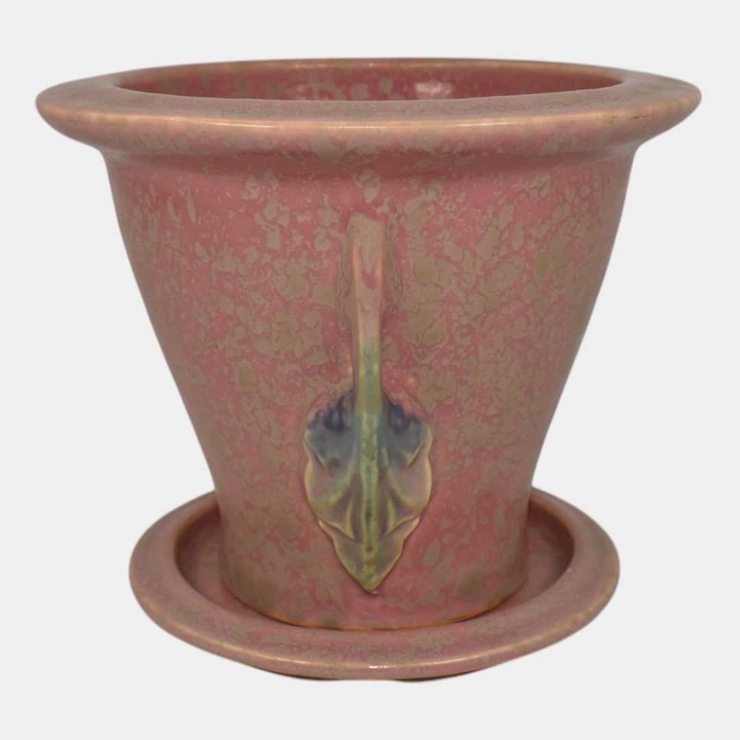 Roseville Tuscany Pink 1927 Vintage Art Pottery Ceramic Flower Pot And Saucer - Just Art Pottery