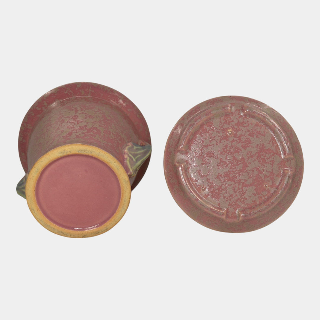 Roseville Tuscany Pink 1927 Vintage Art Pottery Ceramic Flower Pot And Saucer