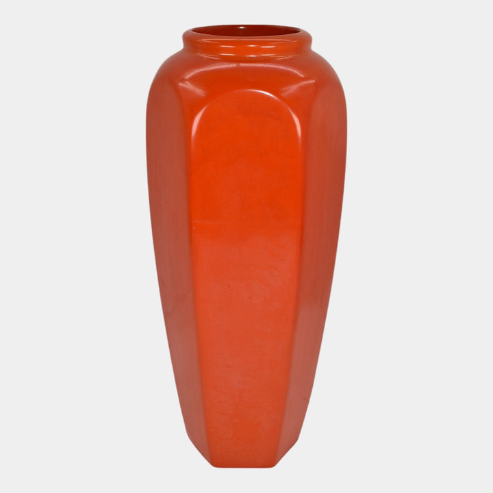 Weller Chengtu 1920s Vintage Art Pottery Bright Red Orange Tall Ceramic Vase