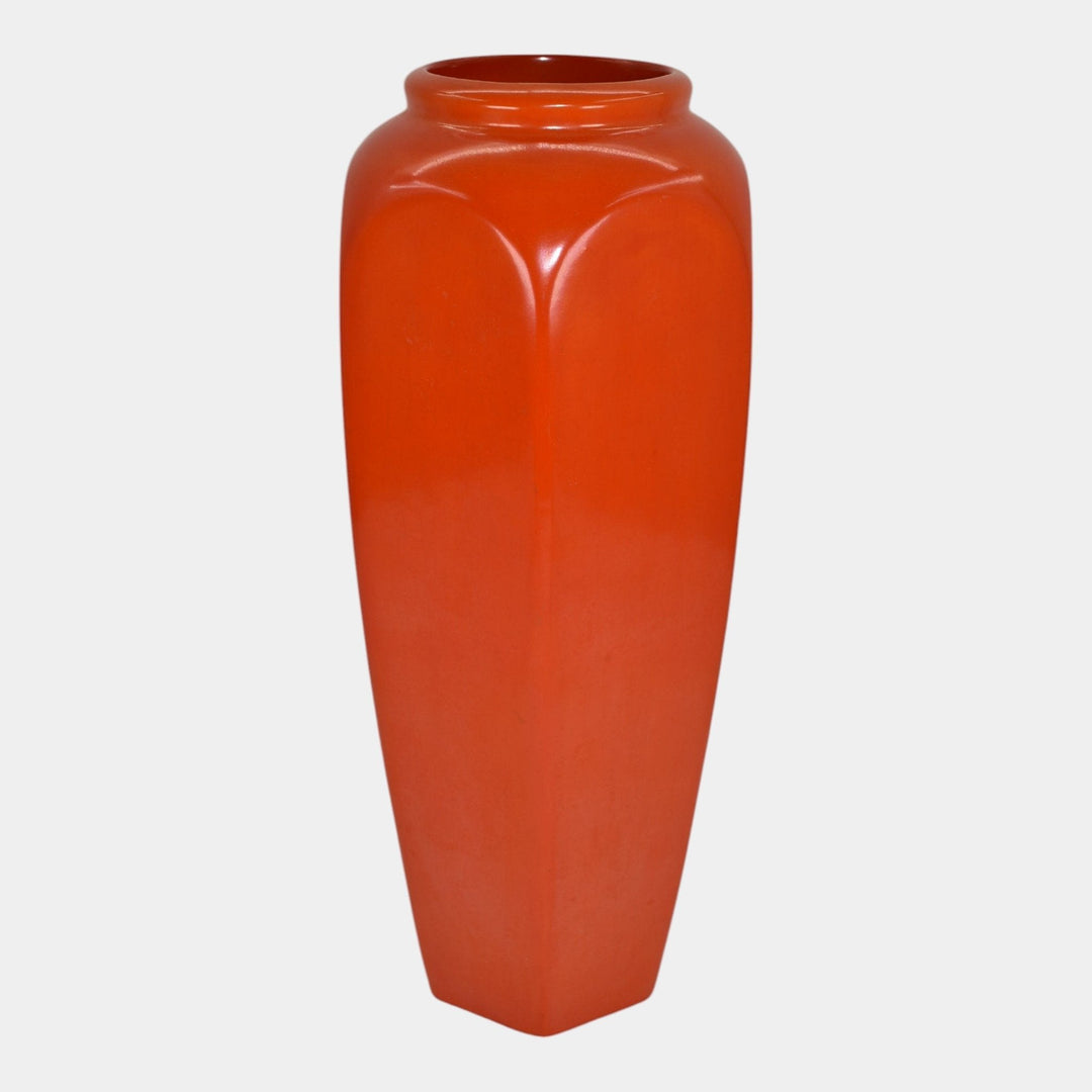 Weller Chengtu 1920s Vintage Art Pottery Bright Red Orange Tall Ceramic Vase