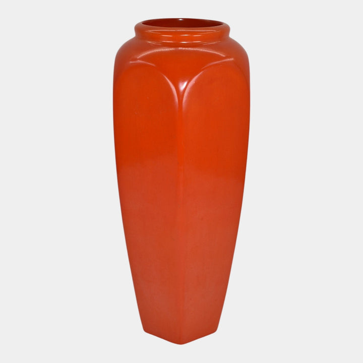 Weller Chengtu 1920s Vintage Art Pottery Bright Red Orange Tall Ceramic Vase