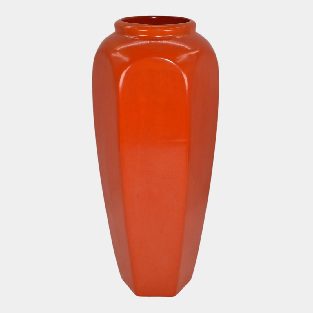 Weller Chengtu 1920s Vintage Art Pottery Bright Red Orange Tall Ceramic Vase