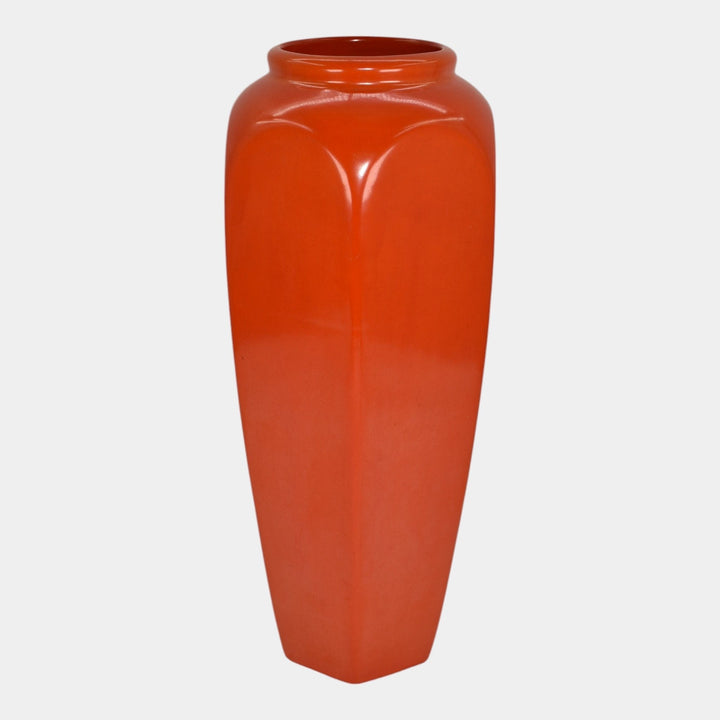 Weller Chengtu 1920s Vintage Art Pottery Bright Red Orange Tall Ceramic Vase
