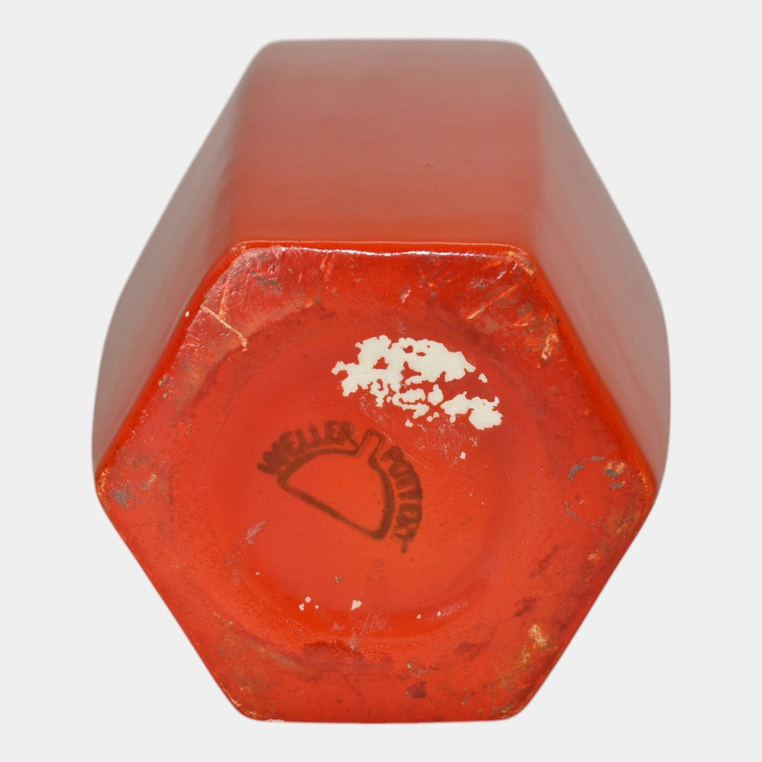 Weller Chengtu 1920s Vintage Art Pottery Bright Red Orange Tall Ceramic Vase