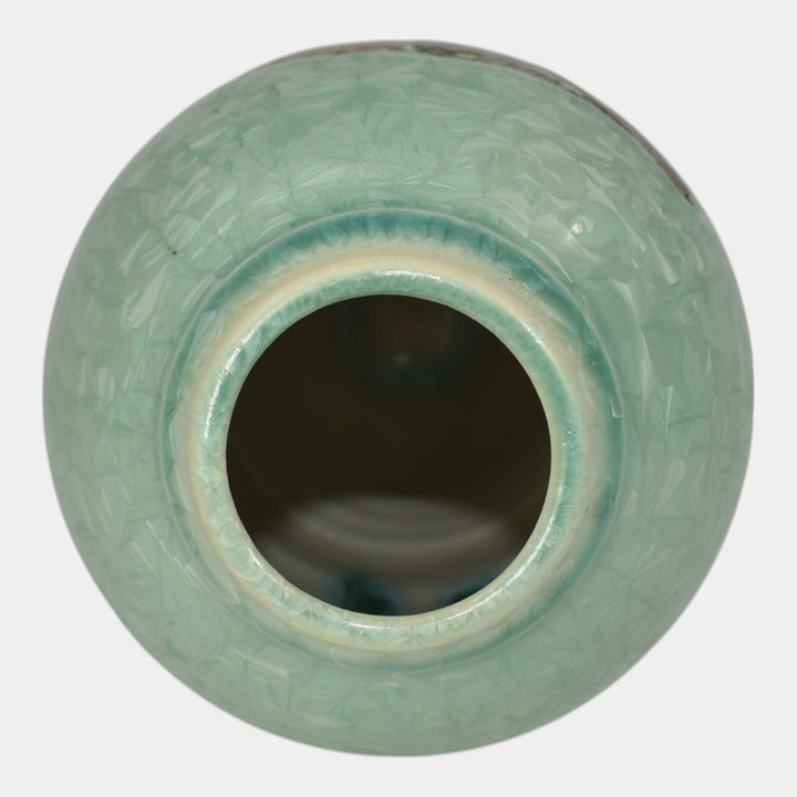 Door Studio Art Pottery Hand Thrown Blue Green Crystalline Koi Fish Vase Kreigh