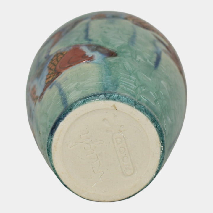 Door Studio Art Pottery Hand Thrown Blue Green Crystalline Koi Fish Vase Kreigh