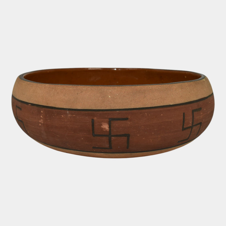 Owens Aborigine Art Pottery Brown Native America Ware Large Bowl
