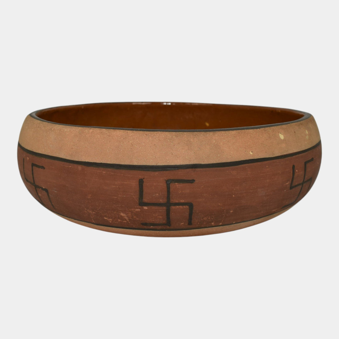 Owens Aborigine Art Pottery Brown Native America Ware Large Bowl